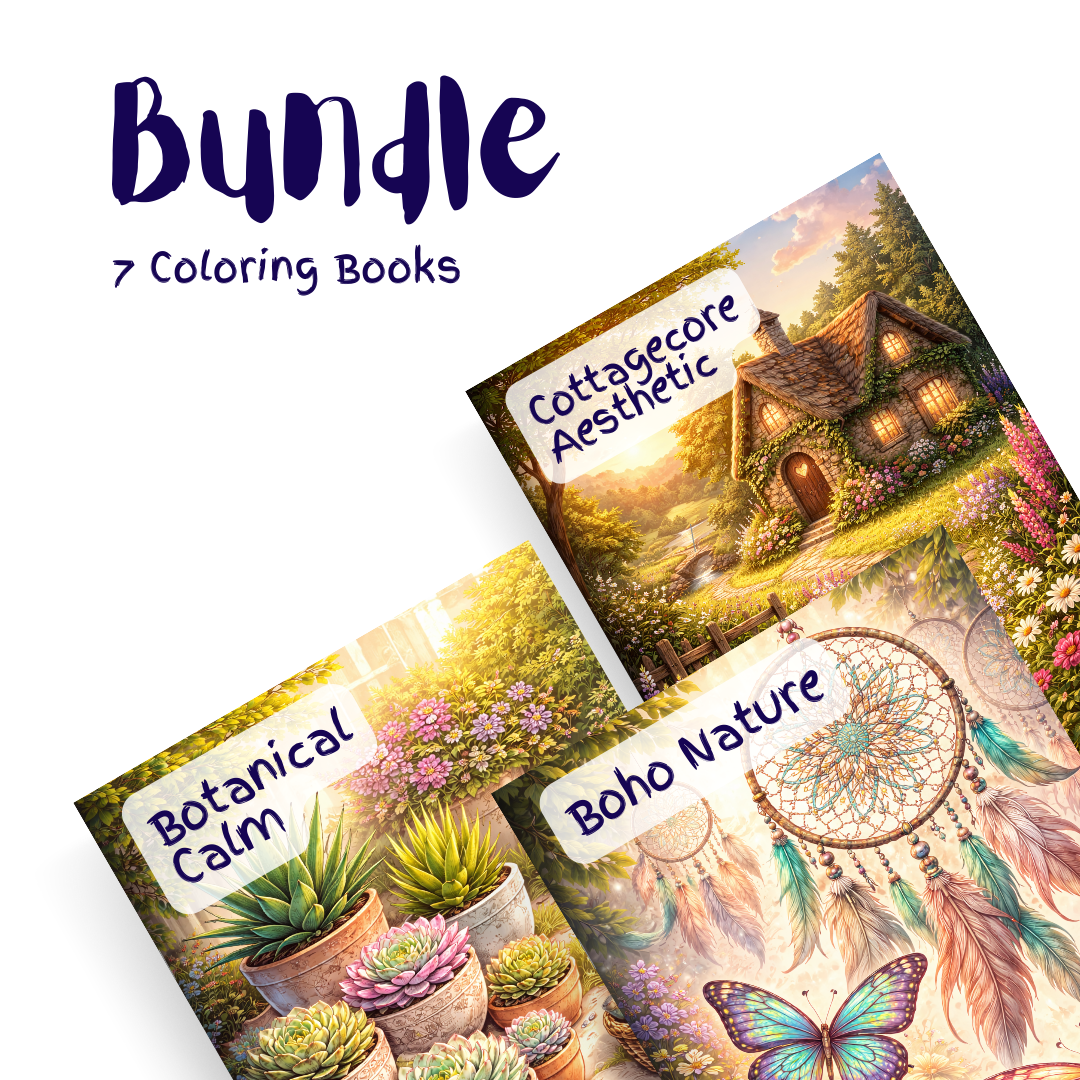 Cottagecore & Botanicals Bundle – 7 Coloring Books